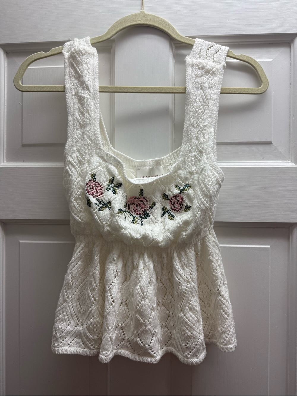 White Knit Floral Tank